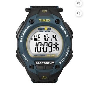 NEW Timex Men's Ironman Indiglow 30-Lap Watch Blue/Black Fast Wrap Canvas Strap